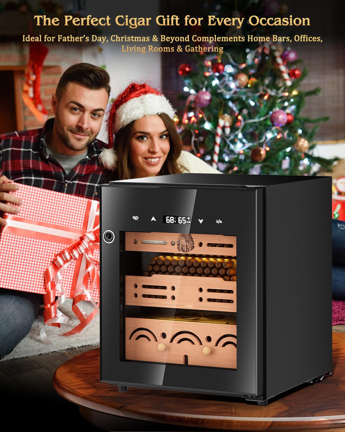FANKAI 50L Electric Cigar Humidor with Fingerprint Safety Lock & LED Screen