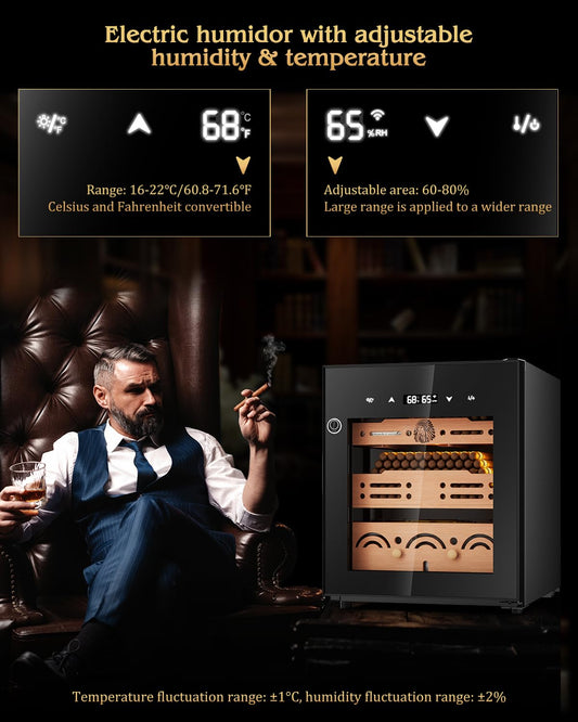 FANKAI 50L Electric Cigar Humidor with Fingerprint Safety Lock & LED Screen