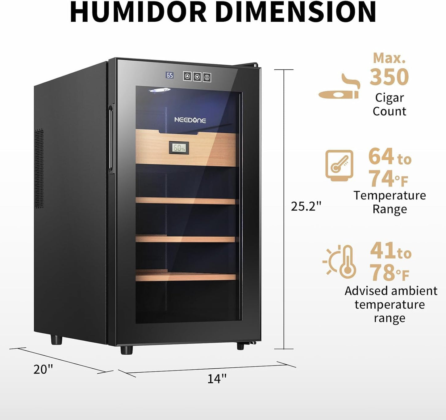 NEEDONE 48L Electric Cigar Humidor with Heating & Cooling System