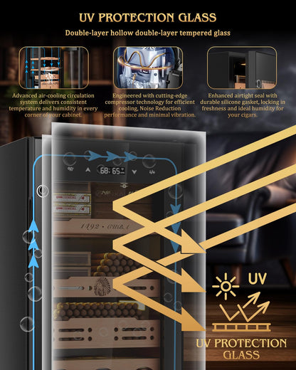 75L Electric Cigar Humidor Cabinet with Fingerprint Lock & Climate Control