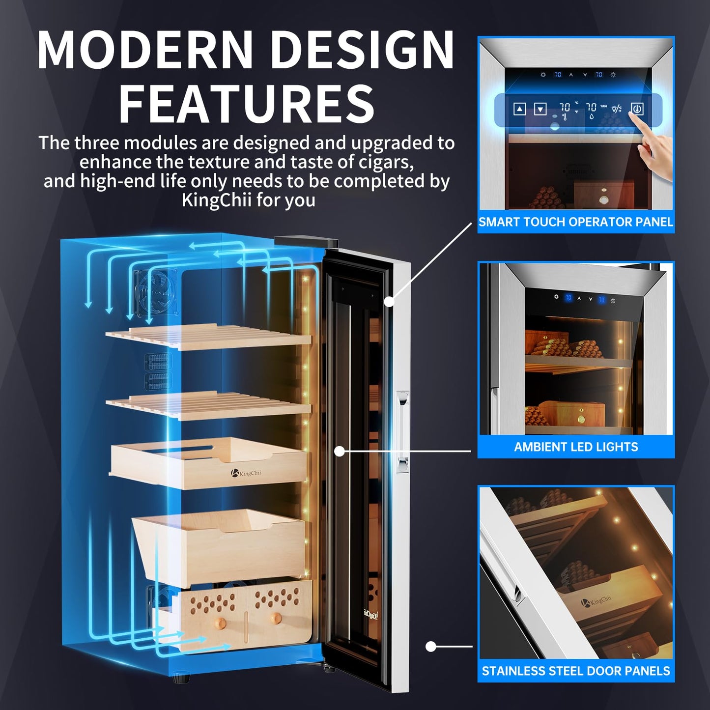 KingChii 60L Electric Cigar Humidor with Compressor Cooling & Humidity Control