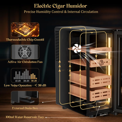 LIHTUN 35L Electric Cigar Humidor Cabinet with Digital Display & Cedar Shelves