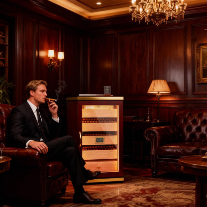 Luxury Desktop Cigar Humidor Cabinet with Digital Hygrometer & Cedar Drawers