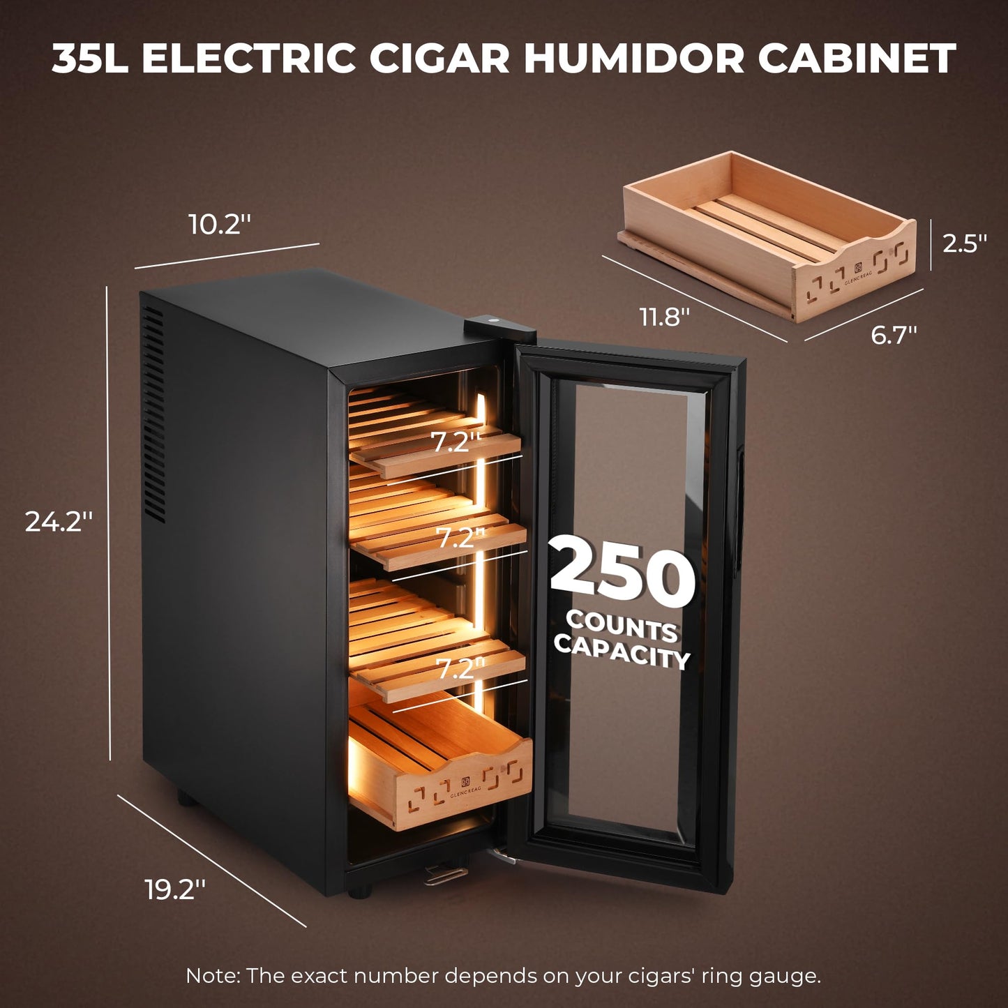 Glencreag 35L Electric Cigar Humidor with Thermoelectric Cooling & LED Lighting