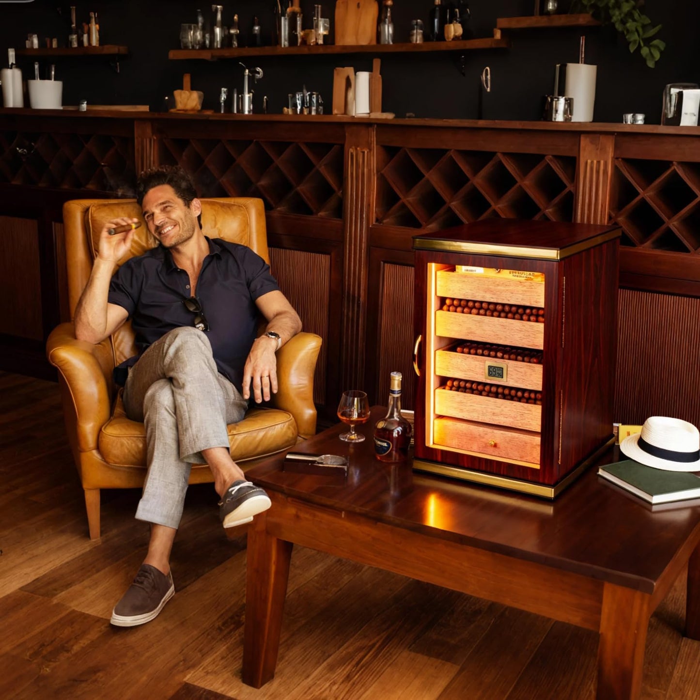 Luxury Desktop Cigar Humidor Cabinet with Digital Hygrometer & Cedar Drawers