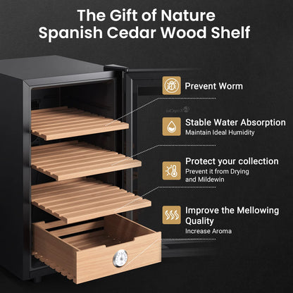 KingChii 48L Electric Cigar Humidor with Temperature Control & Cedar Shelves