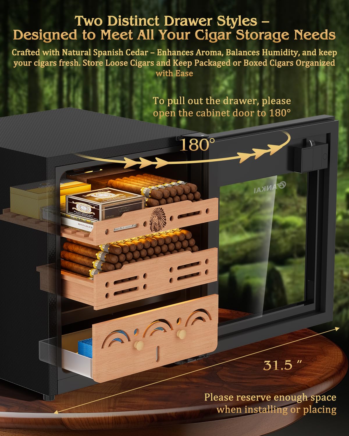 FANKAI 50L Electric Cigar Humidor with Fingerprint Safety Lock & LED Screen
