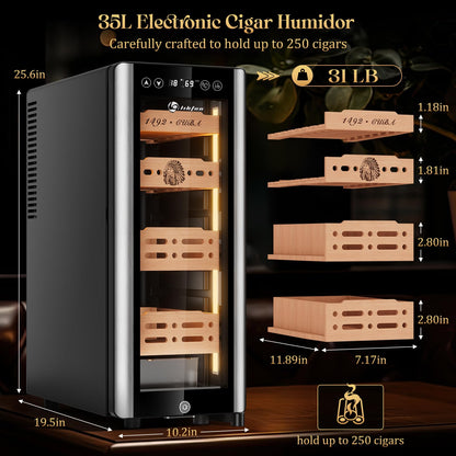 LIHTUN 35L Electric Cigar Humidor Cabinet with Digital Display & Cedar Shelves