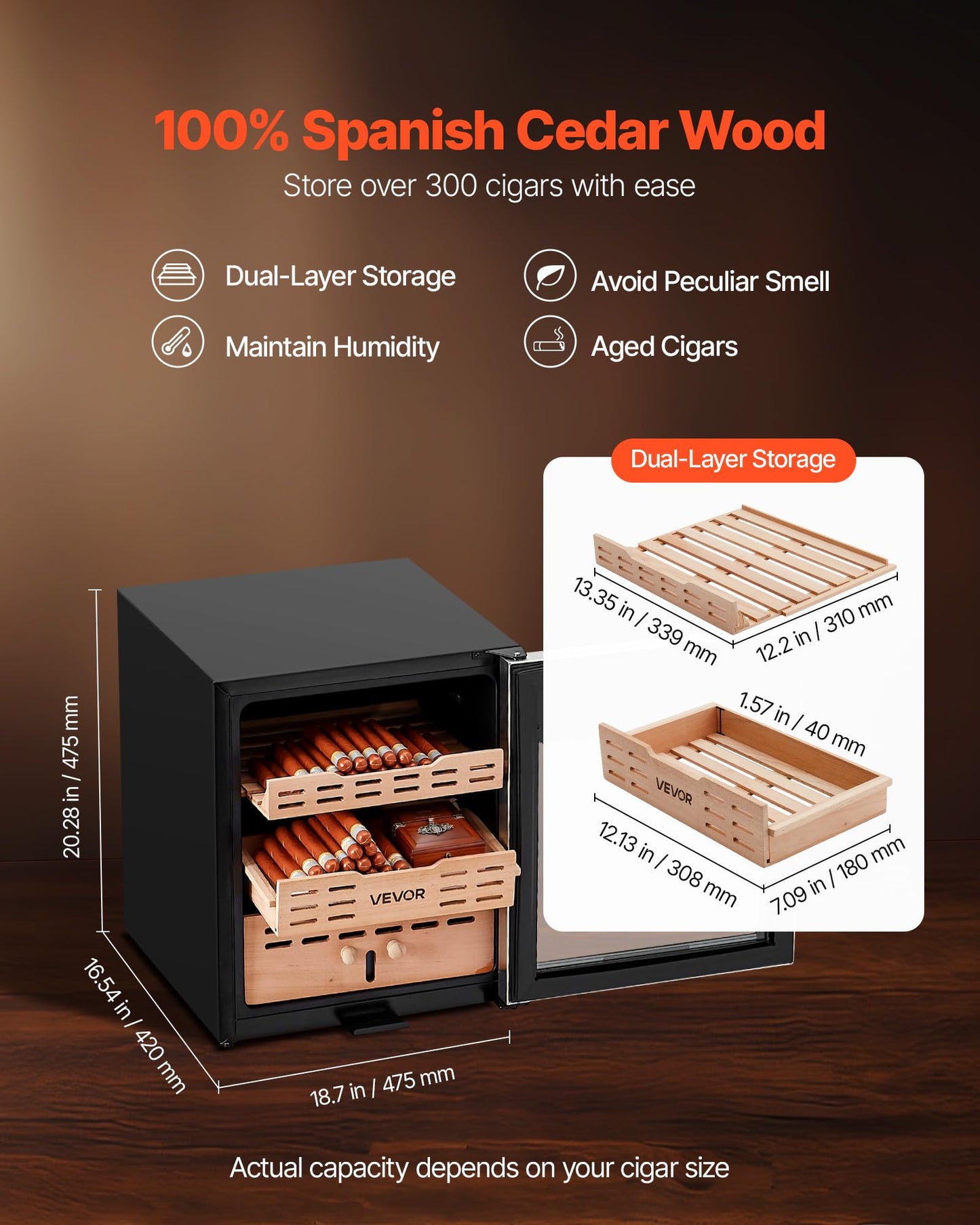 VEVOR 50L Electric Cigar Humidor Cabinet with Compressor Cooling & Cedar Shelves