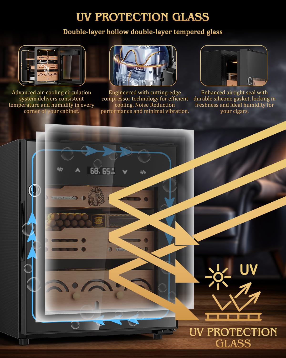 FANKAI 50L Electric Cigar Humidor with Fingerprint Safety Lock & LED Screen