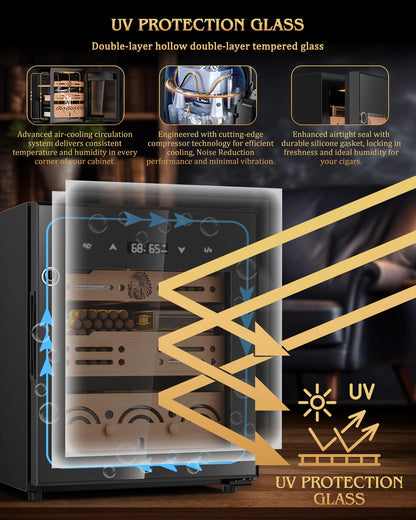 FANKAI 50L Electric Cigar Humidor with Fingerprint Safety Lock & LED Screen