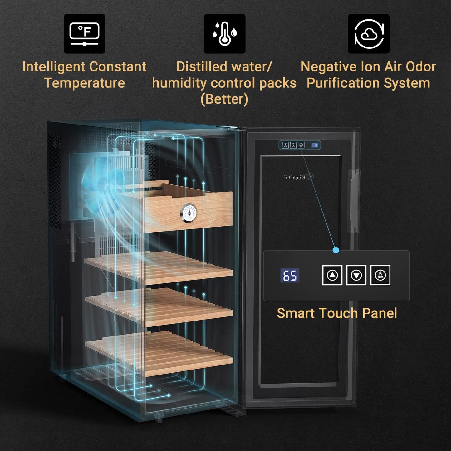 KingChii 33L Electric Cigar Humidor with Cedar Shelves & Hygrometer