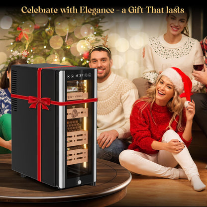 LIHTUN 35L Electric Cigar Humidor Cabinet with Digital Display & Cedar Shelves