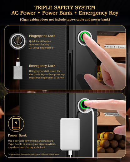 75L Electric Cigar Humidor Cabinet with Fingerprint Lock & Climate Control