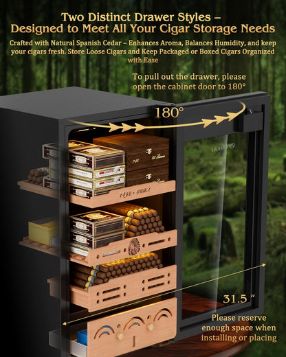 75L Electric Cigar Humidor Cabinet with Fingerprint Lock & Climate Control