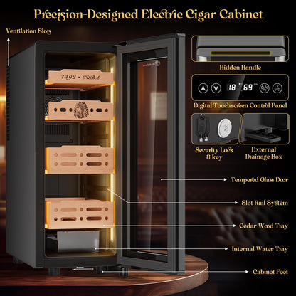 LIHTUN 35L Electric Cigar Humidor Cabinet with Digital Display & Cedar Shelves