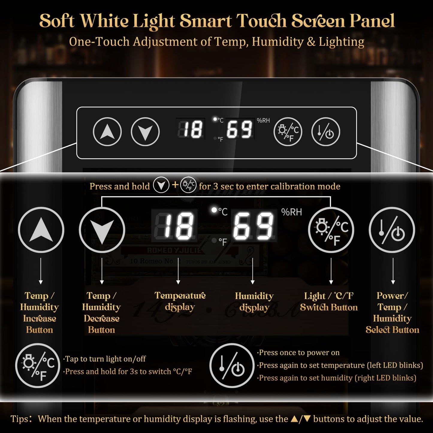 LIHTUN 35L Electric Cigar Humidor Cabinet with Digital Display & Cedar Shelves