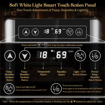 LIHTUN 35L Electric Cigar Humidor Cabinet with Digital Display & Cedar Shelves