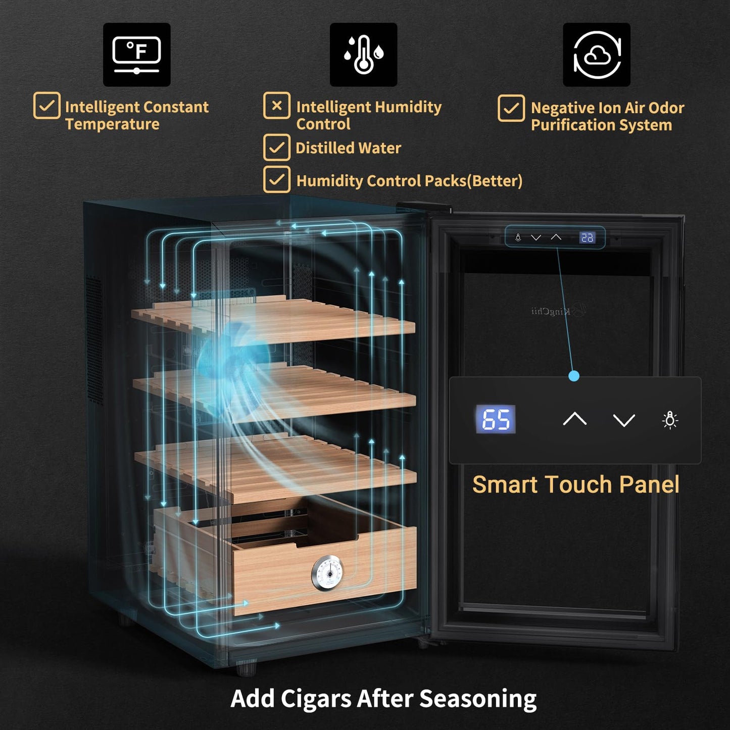KingChii 48L Electric Cigar Humidor with Temperature Control & Cedar Shelves