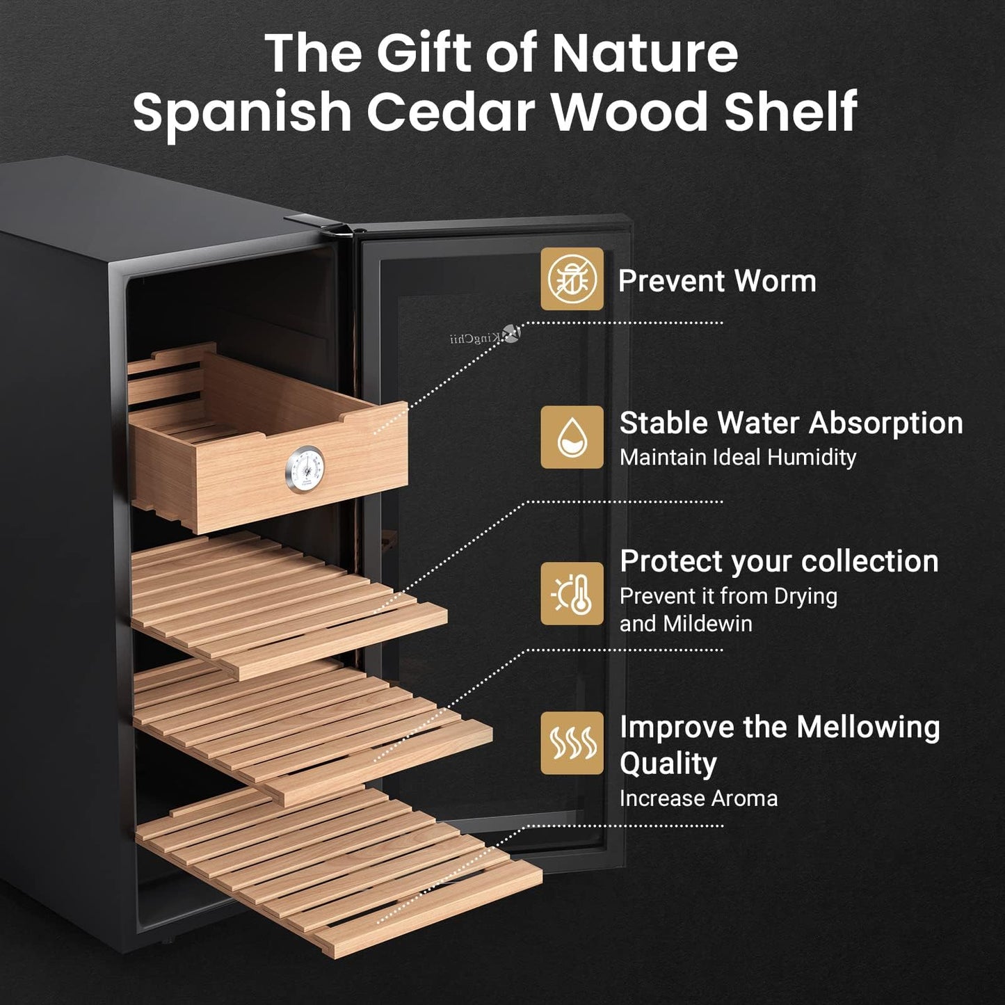 KingChii 33L Electric Cigar Humidor with Cedar Shelves & Hygrometer