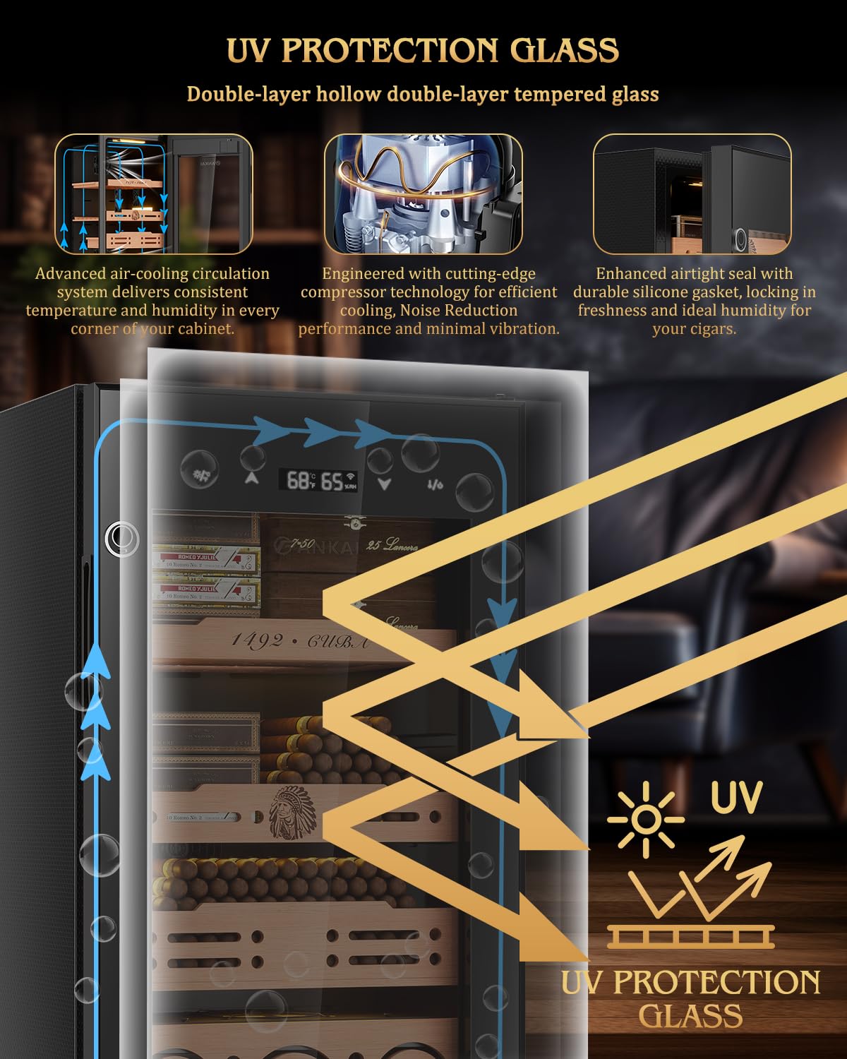 FANKAI 105L Electric Cigar Humidor Cabinet for Up to 900 Cigars