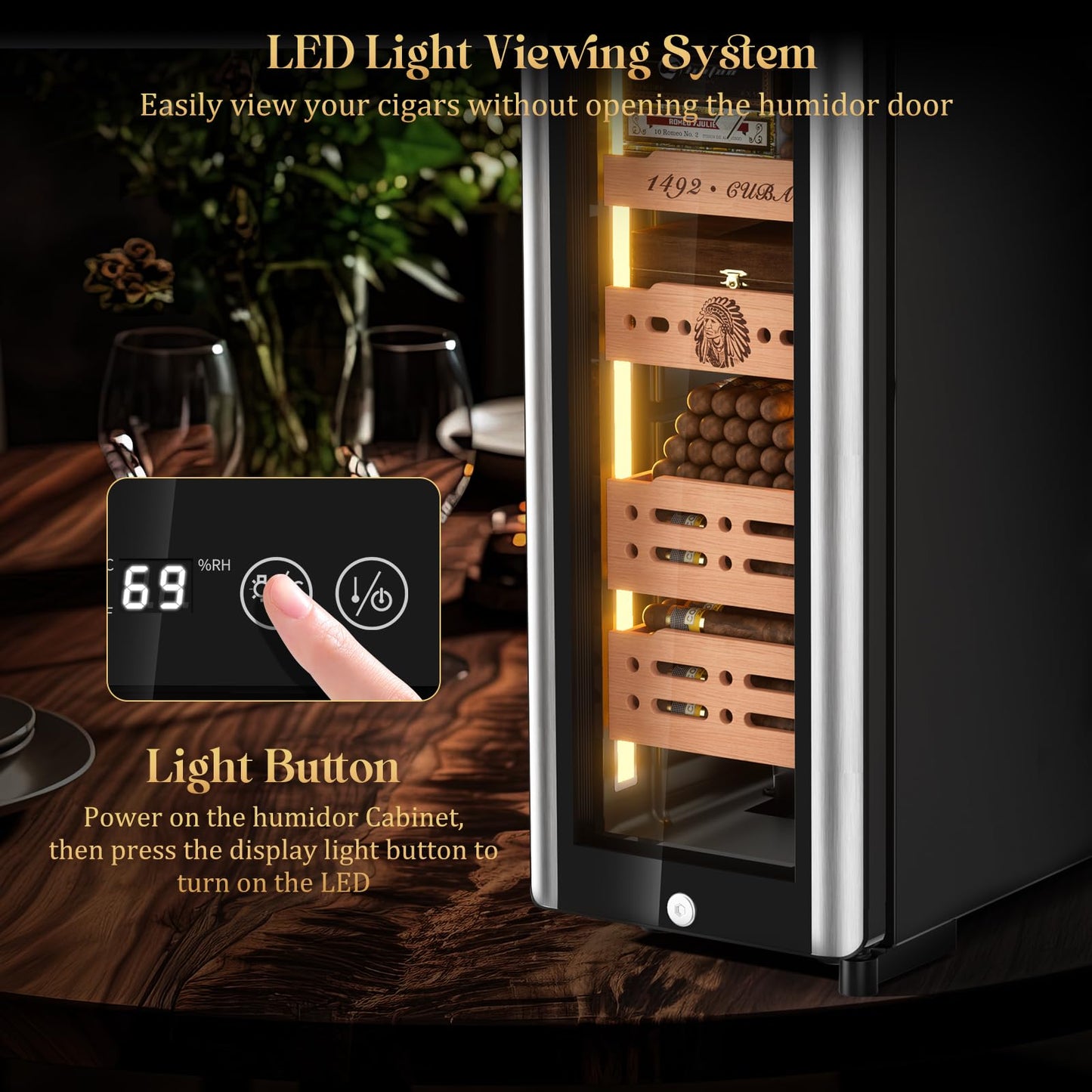 LIHTUN 35L Electric Cigar Humidor Cabinet with Digital Display & Cedar Shelves