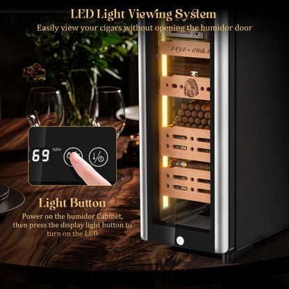 LIHTUN 35L Electric Cigar Humidor Cabinet with Digital Display & Cedar Shelves