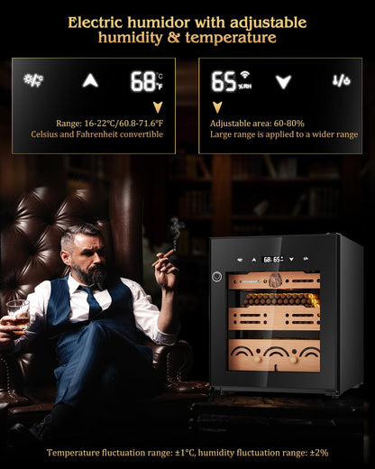 FANKAI 50L Electric Cigar Humidor with Fingerprint Safety Lock & LED Screen