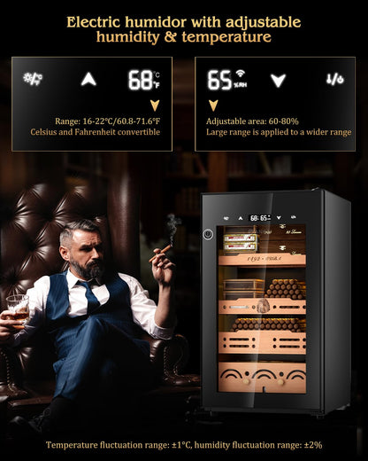 75L Electric Cigar Humidor Cabinet with Fingerprint Lock & Climate Control