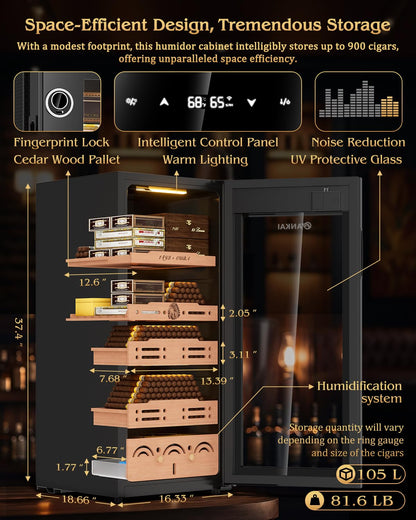 FANKAI 105L Electric Cigar Humidor Cabinet for Up to 900 Cigars