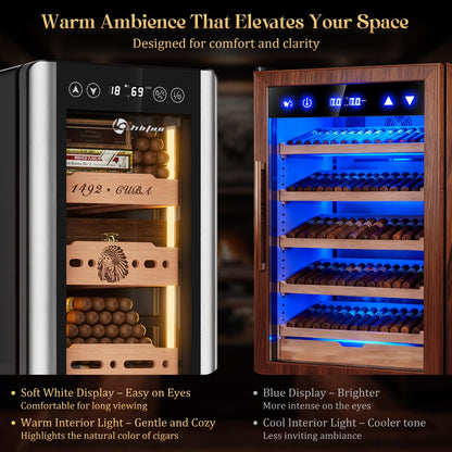 LIHTUN 35L Electric Cigar Humidor Cabinet with Digital Display & Cedar Shelves