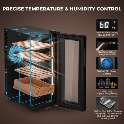 Glencreag 35L Electric Cigar Humidor with Thermoelectric Cooling & LED Lighting
