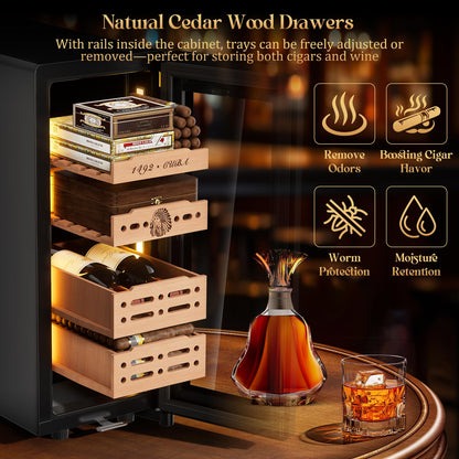 LIHTUN 35L Electric Cigar Humidor Cabinet with Digital Display & Cedar Shelves